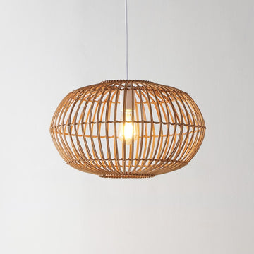 Leo 17.5" Farmhouse Coastal Rattan 180" Cord Plug-In or Hardwired LED Pendant - JONATHAN Y